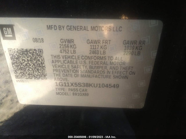 2019 Chevrolet Impala, VIN: 1G11X5S38KU104549