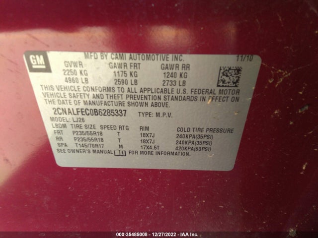 2011 CHEVROLET EQUINOX LTZ VIN: 2CNALFEC0B6285337