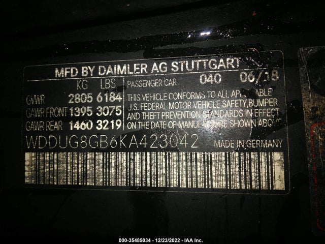 2019 Mercedes-Benz S-Class, VIN: WDDUG8GB6KA423042