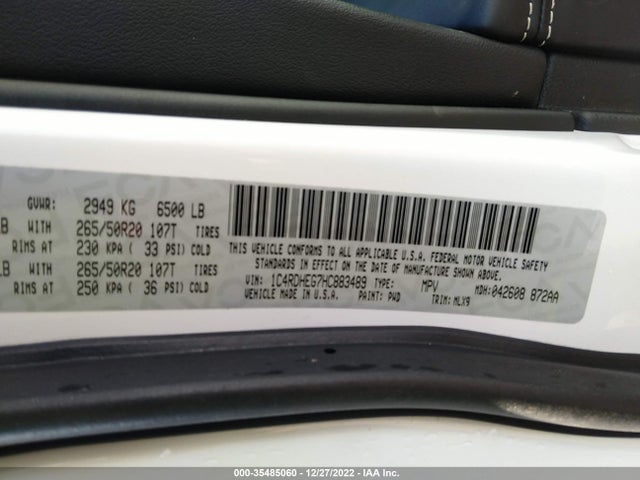 2017 Dodge Durango, VIN: 1C4RDHEG7HC883489