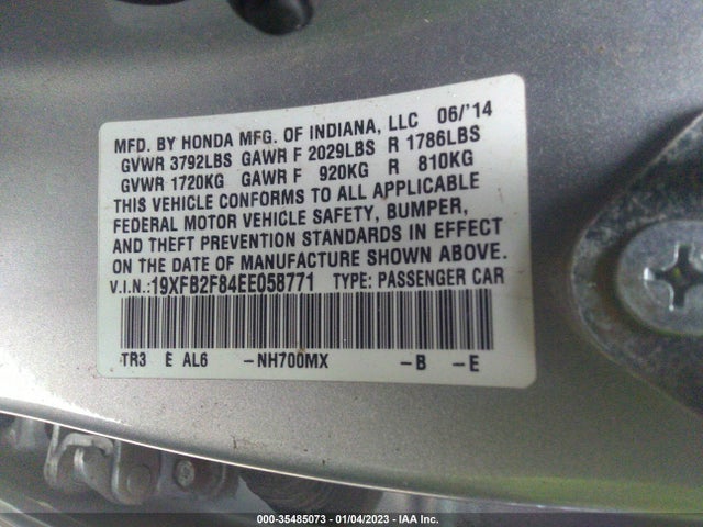 2014 HONDA CIVIC SEDAN EX VIN: 19XFB2F84EE058771