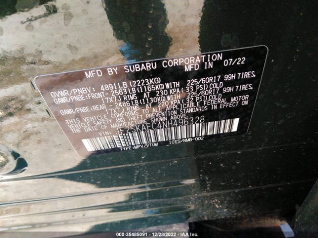 JF2SKAEC4NH496328 Subaru Forester Premium