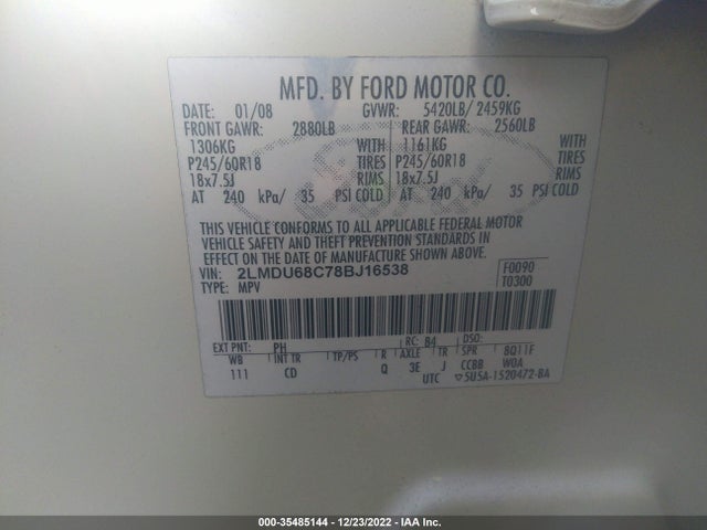 Lincoln MKX 2008 2LMDU68C78BJ16538 Image 10
