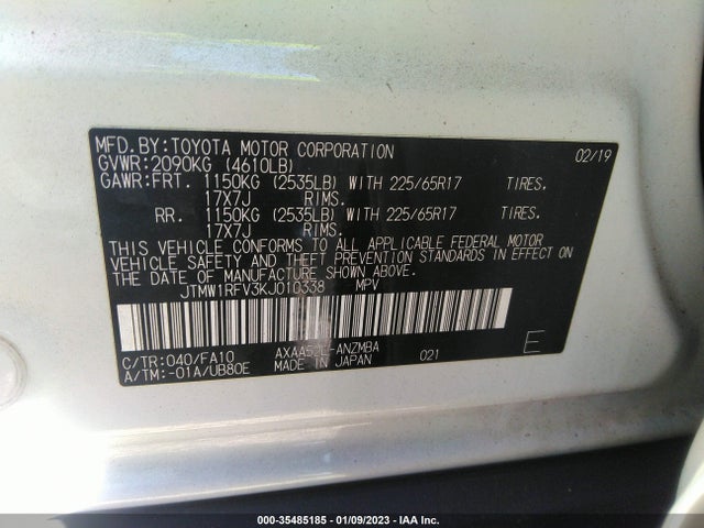 2019 Toyota RAV4, VIN: JTMW1RFV3KJ010338