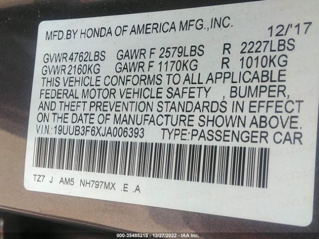 19UUB3F6XJA006393 Acura Tlx W/a-spec Pkg