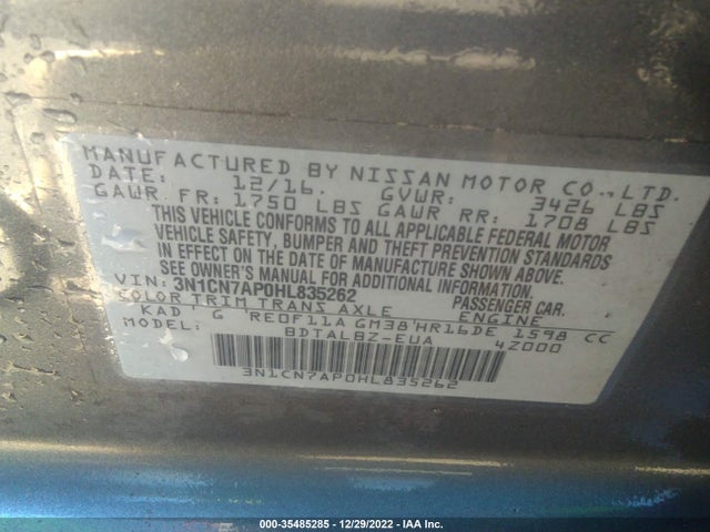Nissan Versa 1.6 Sv 2017 3N1CN7AP0HL835262 Image 9