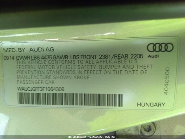 2015 AUDI A3 2.0 TDI PREMIUM PLUS VIN: WAUCJGFF3F1064306