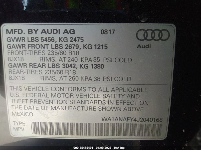 WA1ANAFY4J2040168 Audi Q5 Premium/tech Premium