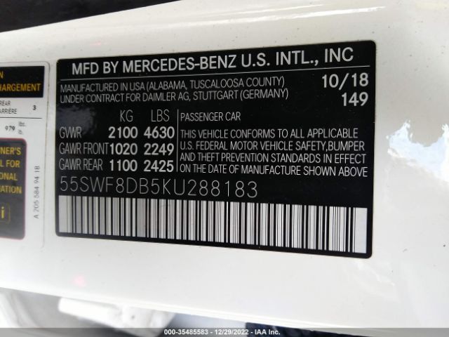 55SWF8DB5KU288183 Mercedes-Benz C-class C 300