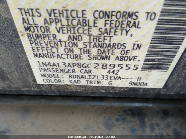 35485634 :رقم المزاد ، 1N4AL3AP8GC289555 vin ، 2016 Nissan Altima 2.5 Sv مزاد بيع