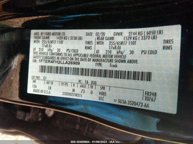 1FTER4FH2LLA26909 Ford Ranger Xl/xlt/lariat