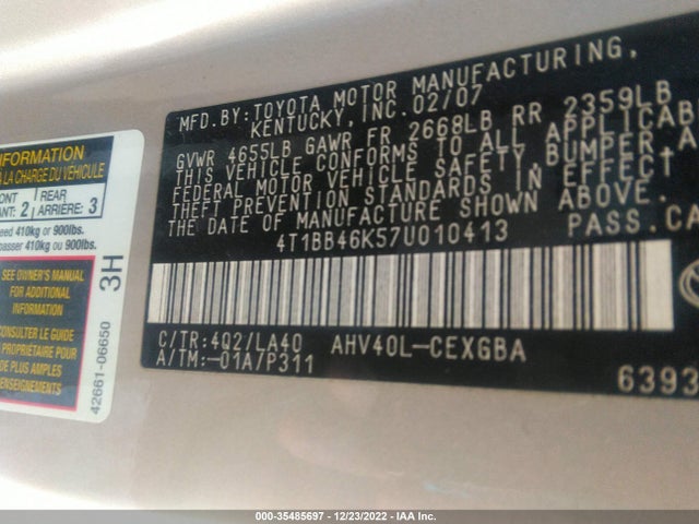 Продаж на аукціоні авто 2007 Toyota Camry Hybrid, vin: 4T1BB46K57U010413, номер лоту: 35485697