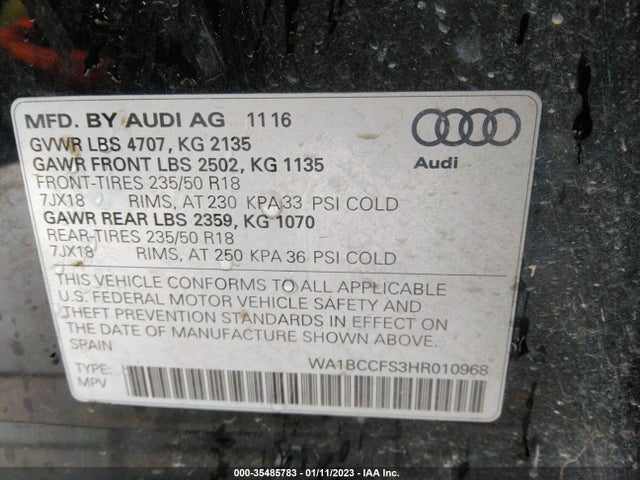 WA1BCCFS3HR010968 Audi Q3 PREMIUM