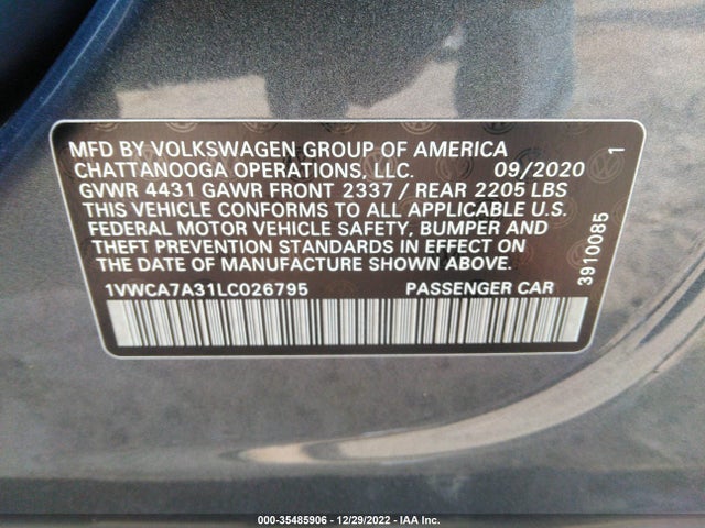 1VWCA7A31LC026795 Volkswagen Passat 2.0t Sel