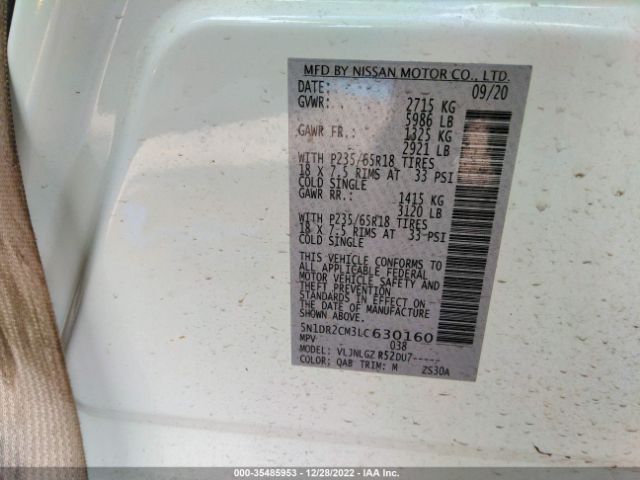 5N1DR2CM3LC630160 Nissan Pathfinder Sl