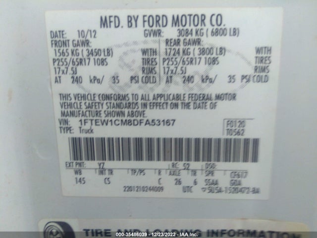 2013 FORD F-150 XL VIN: 1FTEW1CM8DFA53167