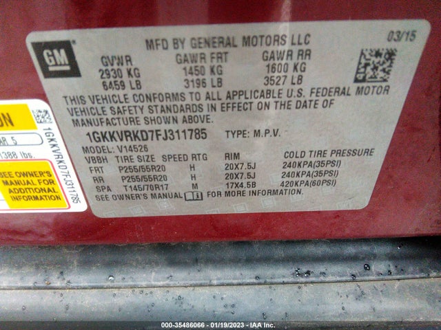 GMC ACADIA SLT 2015 1GKKVRKD7FJ311785 Image 9