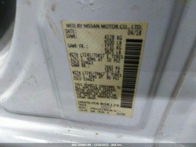 1N6AF0LY9JN808126 Nissan Nv Cargo Sv