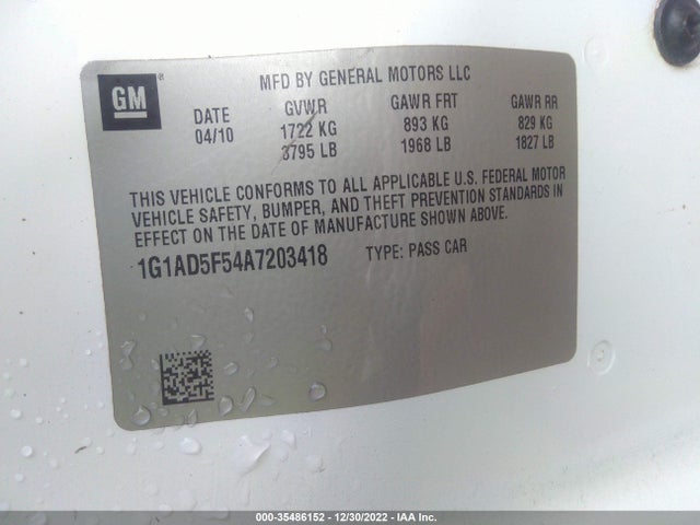 2010 CHEVROLET COBALT LT W/1LT VIN: 1G1AD5F54A7203418