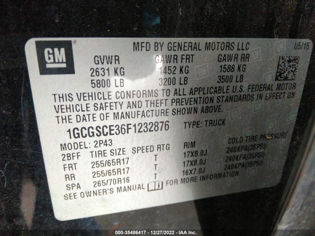 2015 Chevrolet Colorado, VIN: 1GCGSCE36F1232876