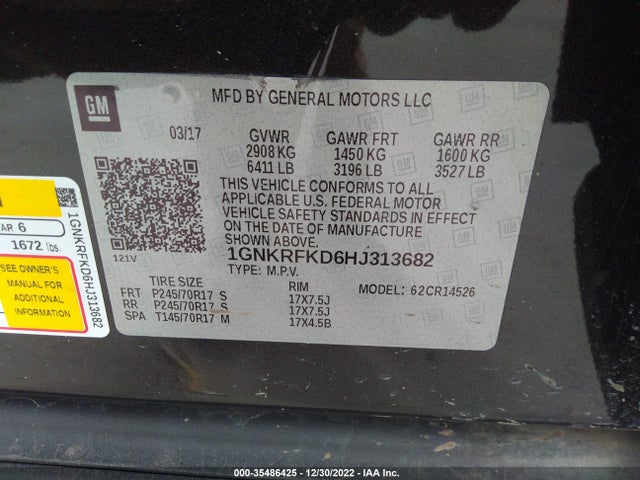 2017 Chevrolet Traverse, VIN: 1GNKRFKD6HJ313682
