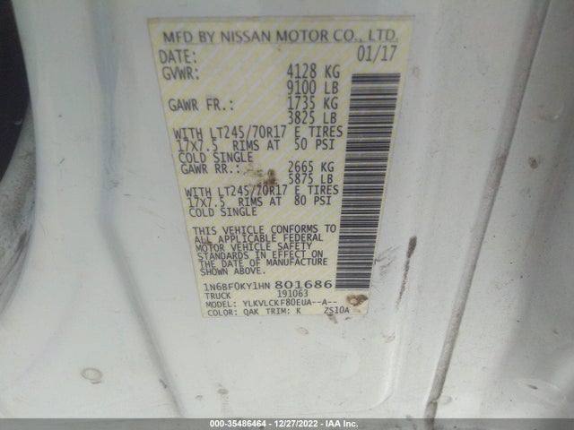 2017 Nissan NV, VIN: 1N6BF0KY1HN801686