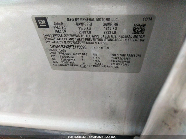 Chevrolet EQUINOX LT 2015 1GNALBEK8FZ115698 Image 9