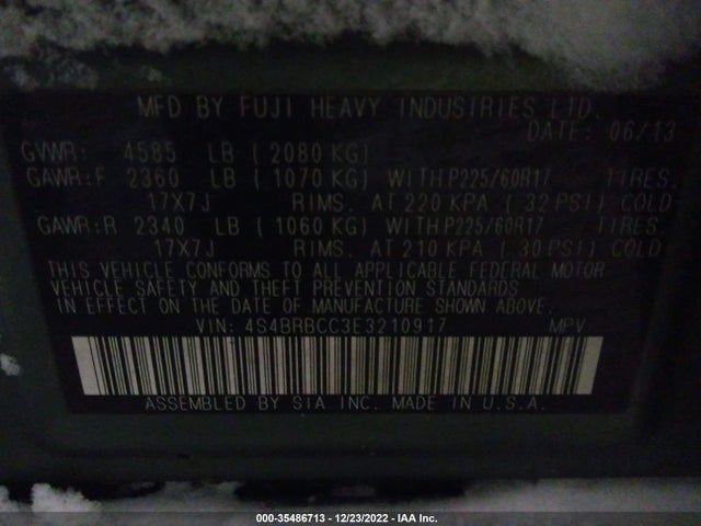 Subaru Outback 2.5i Premium 2014 4S4BRBCC3E3210917 Image 9