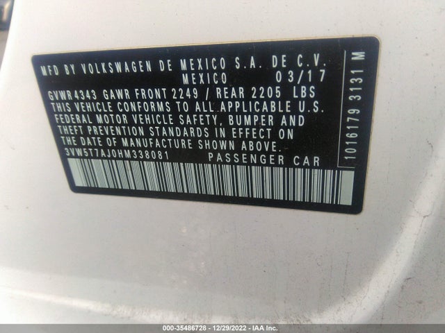 Volkswagen Jetta 2017 3VW5T7AJ0HM338081 Image 10