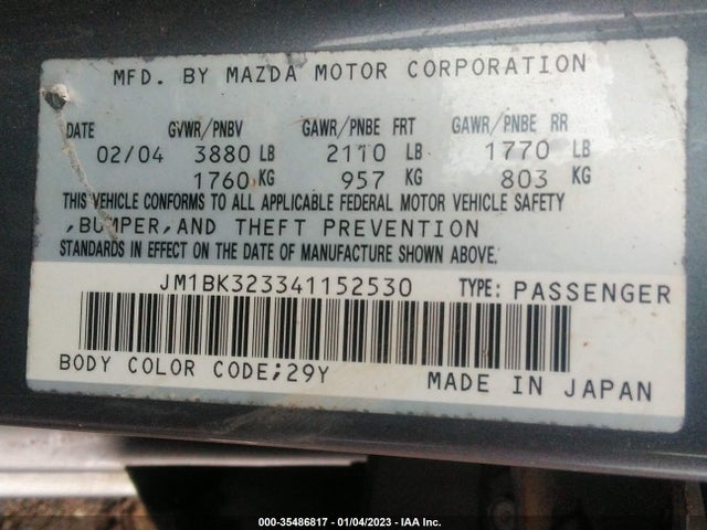 2004 MAZDA MAZDA3 S VIN: JM1BK323341152530