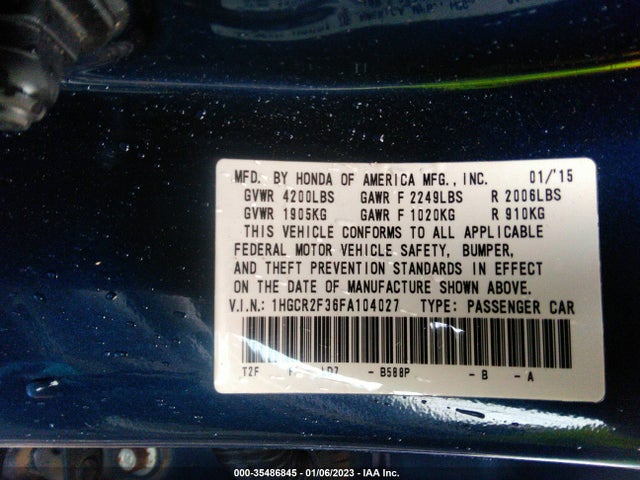 Honda Accord Sedan Lx 2015 1HGCR2F36FA104027 Image 9