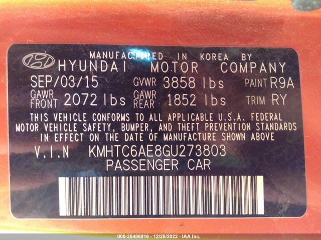 2016 Hyundai Veloster, VIN: KMHTC6AE8GU273803