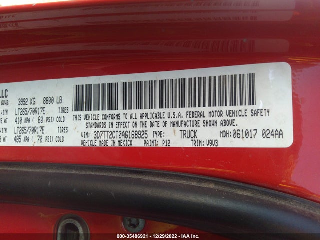 2010 DODGE RAM 2500 SLT VIN: 3D7TT2CT0AG168925