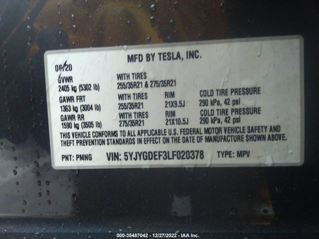 Tesla Model Y 2020 5YJYGDEF3LF020378 Image 11