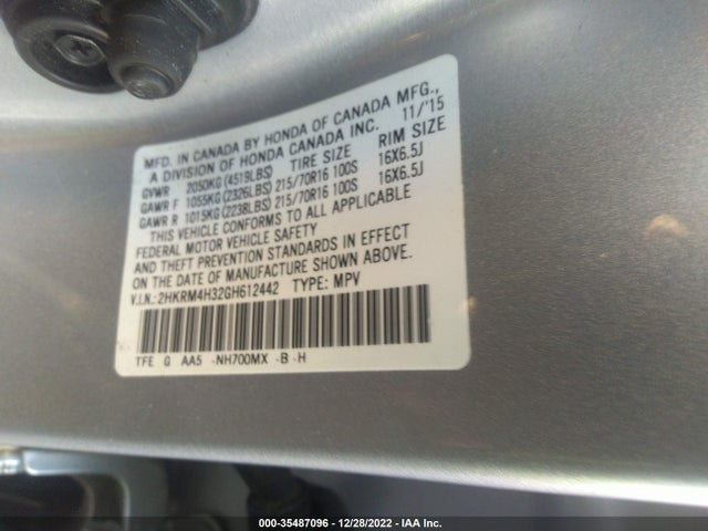 2016 Honda CR-V, VIN: 2HKRM4H32GH612442