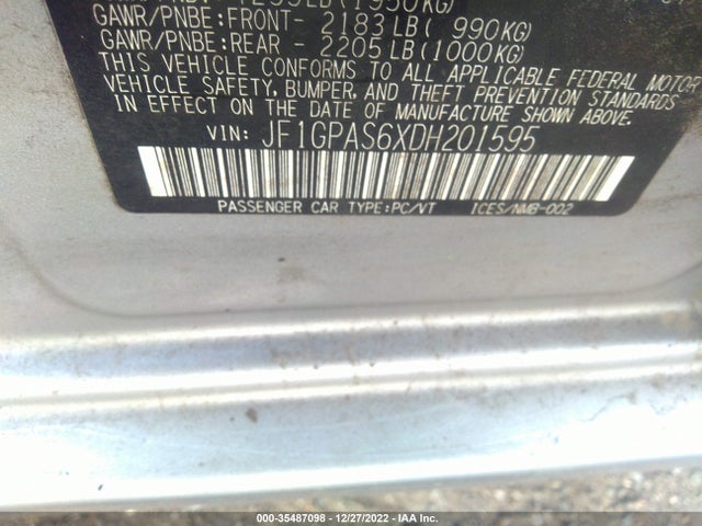 2013 SUBARU IMPREZA WAGON 2.0I SPORT LIMITED VIN: JF1GPAS6XDH201595
