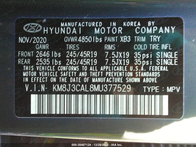 2021 Hyundai Tucson, VIN: KM8J3CAL8MU377529