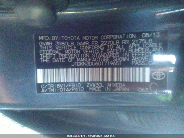 2013 Toyota Prius One/two/three/four/five მანქანა იყიდება აუქციონზე, vin: JTDKN3DU6D1719651, აუქციონის ნომერი: 35487174