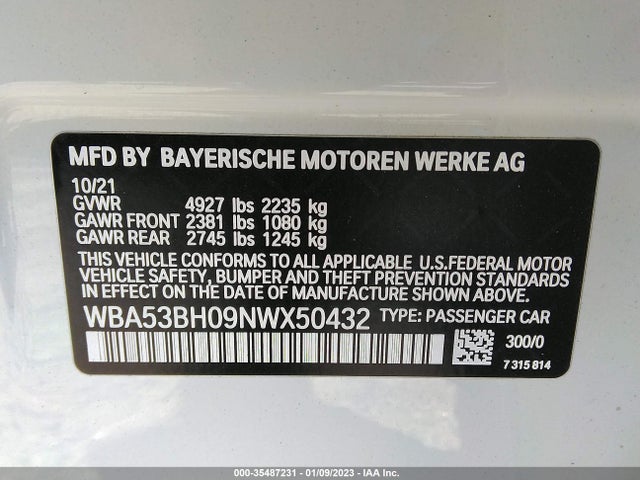 2022 BMW 5 Series, VIN: WBA53BH09NWX50432