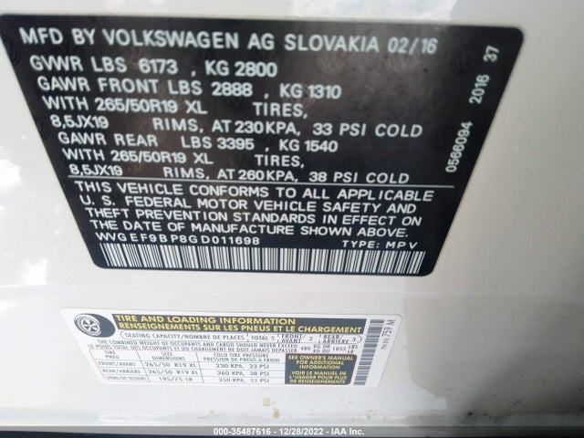 WVGEF9BP8GD011698 Volkswagen Touareg Lux