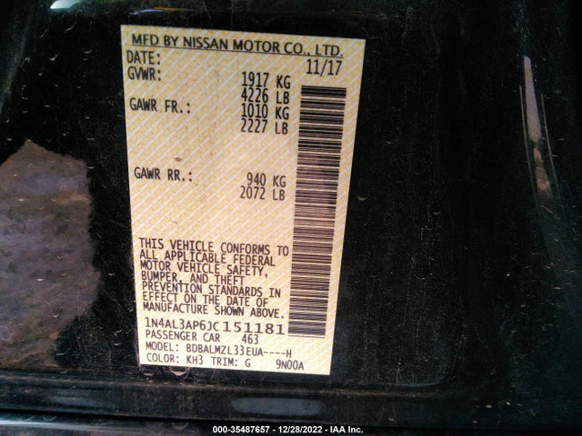 2018 Nissan Altima, VIN: 1N4AL3AP6JC151181