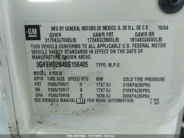 3GYEK62N45G156485 Cadillac ESCALADE EXT