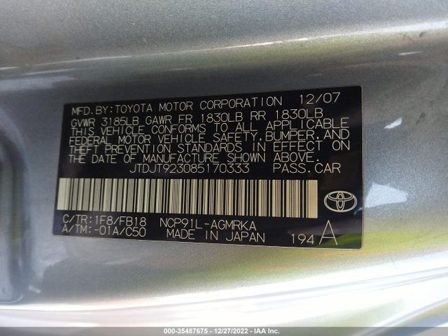 Toyota Yaris 2008 JTDJT923085170333 Image 10