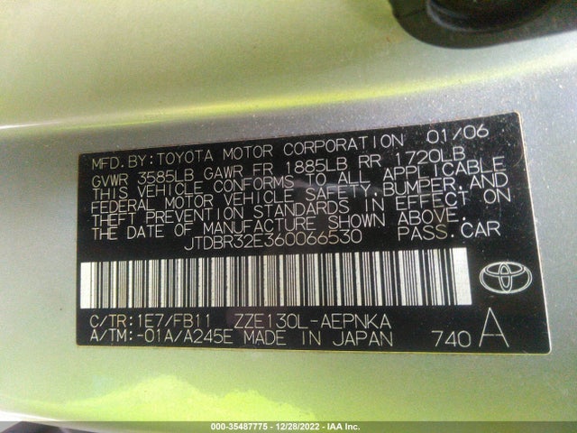 2006 TOYOTA COROLLA CE/LE VIN: JTDBR32E360066530