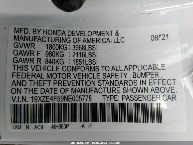 2022 Honda Insight, VIN: 19XZE4F59NE005778
