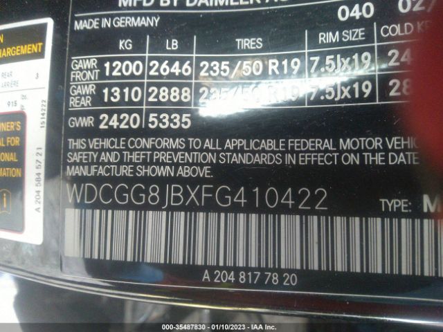 WDCGG8JBXFG410422 Mercedes-Benz Glk-class Glk 350