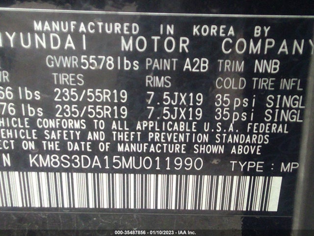 2021 Hyundai Santa Fe, VIN: KM8S3DA15MU011990