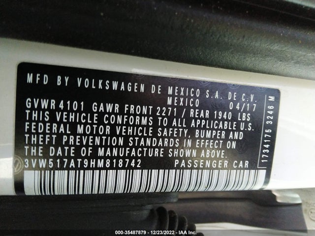 2017 Volkswagen Beetle, VIN: 3VW517AT9HM818742