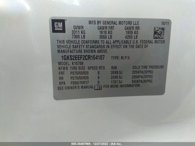 GMC YUKON DENALI 2012 1GKS2EEF2CR164187 Image 9