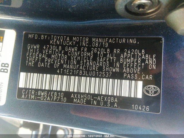 2020 Toyota Avalon, VIN: 4T1E21FB3LU012537